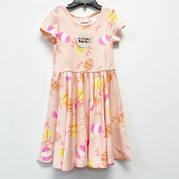 Dot Dot Smile Girls Orange Easter Egg Print Cap Short Sleeve Dress Size 3/4 - Picture 1 of 4